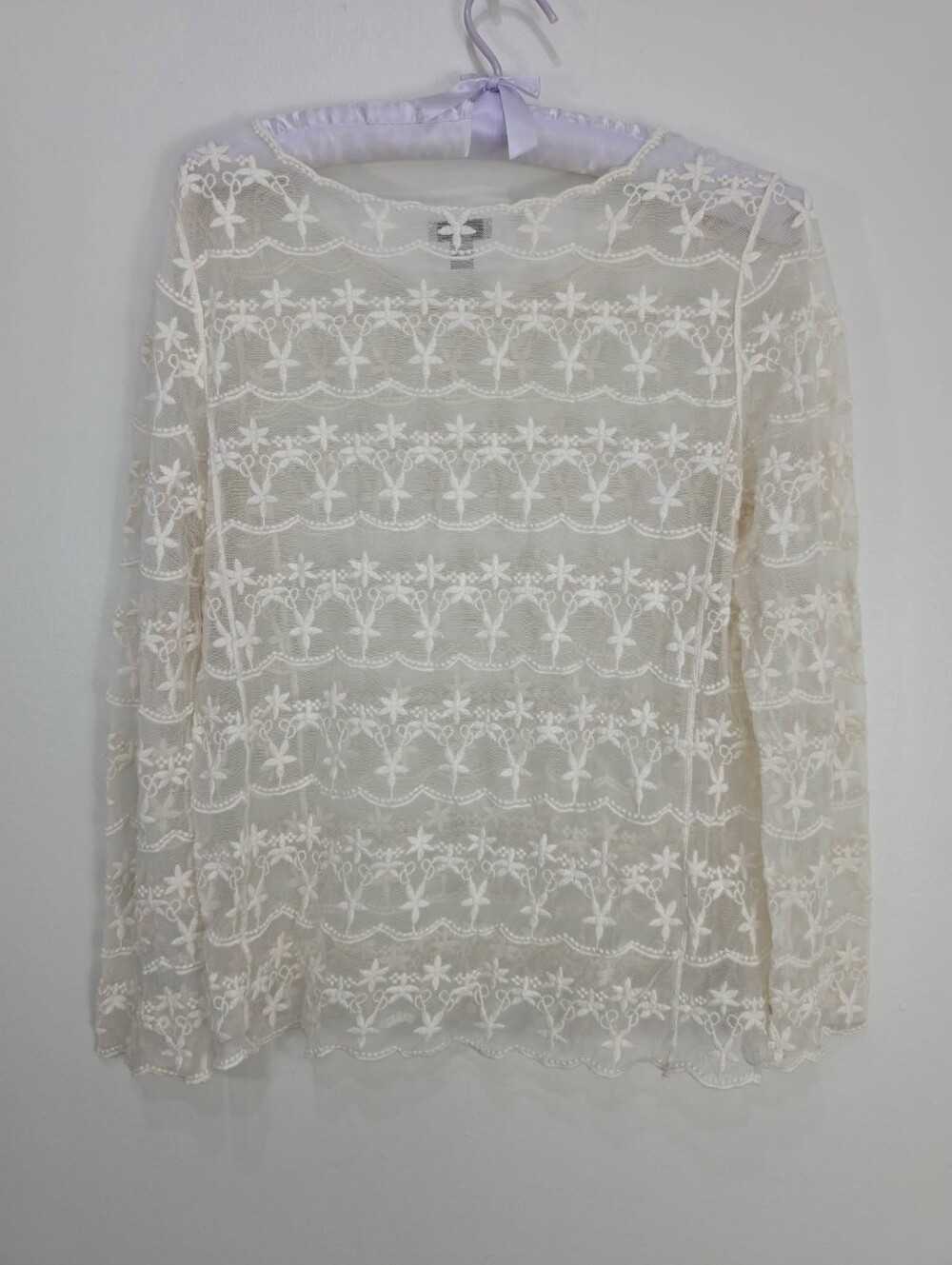 Tristan Cream Floral Lace Sheer Blouse - Picture 3 of 5